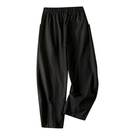 Maean Wide Leg Lounge Pants for Women Cotton Linen Casual Elastic Waist Long Baggy Trousers with Pockets