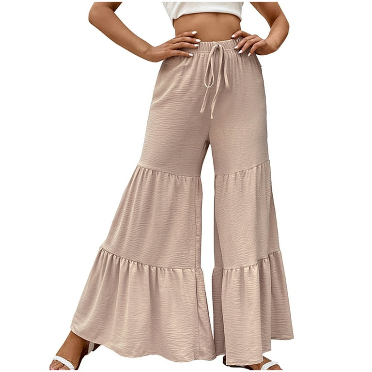 Maean Wide Leg Pants for Women Elastic High Waist Drawstring