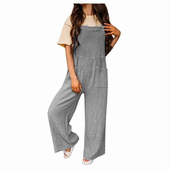 Maean Wide Leg Rompers for Women Cotton Summer Casual Sleeveless Baggy Jumpsuit Tank Top Pants with Pockets
