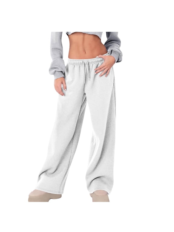 Wide Leg Sweatpants for Women Casual Loose Solid Color Pants Comfy Lounge Joggers Baggy Pants With Pockets