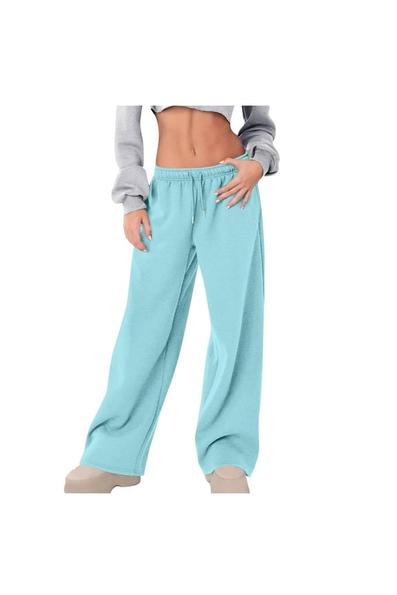 Wide Leg Sweatpants for Women Casual Loose Solid Color Pants Comfy Lounge Joggers Baggy Pants With Pockets