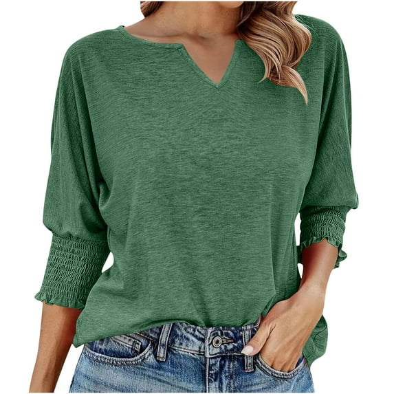 Maean Women 3/4 Sleeve Tops V Neck Dressy Blouse Fall Trendy Plain Work Shirts Business Casual Tops