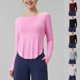 thumbnail image 1 of Maean Women Basic Long Sleeve Shirts Crew Neck Plain Tunic Top Yoga Workout Comfortable Casual Tee, 1 of 4