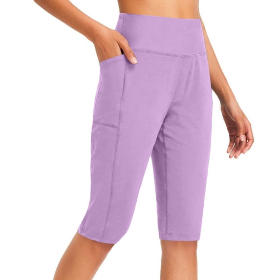 Maean Women Biker Shorts with Pockets High Waist Knee Length Workout Gym Shorts for Womens Athletic Capris