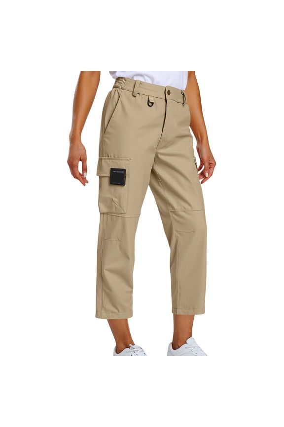 Women Cargo Pant Ankle Length Cropped Straight Leg Trousers High Waist Loose Casual Hiking Pants