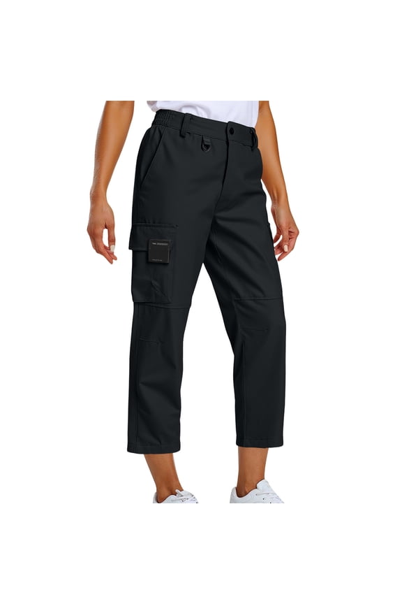 Women Cargo Pant Ankle Length Cropped Straight Leg Trousers High Waist Loose Casual Hiking Pants