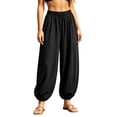 thumbnail image 1 of Maean Women Cotton Linen Pant Elastic High Waisted Wide Leg Palazzo Casual Lounge Trousers with Pockets, 1 of 7