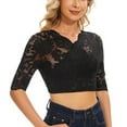 thumbnail image 1 of Maean Women Crop Lace Tops Short Sleeve V Neck Going out Fashion Trendy Blouse Party Clubwear Shirts, 1 of 3