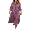 thumbnail image 1 of Maean Women Fall Dress Long Sleeve Flowy Button down V Neck Shirts Dresses Tiered Ruffle Hem Maxi Dress, 1 of 6