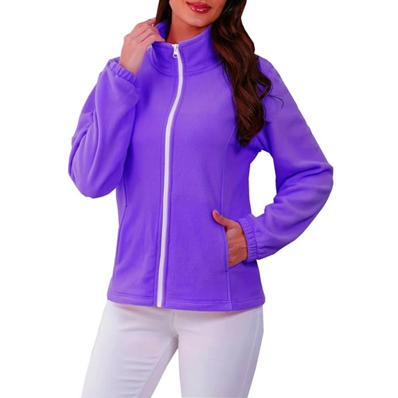 Maean Women Fleece Jackets Lightweight Warm Zip up Coats Stand Collared Outwear Jacket with Pockets