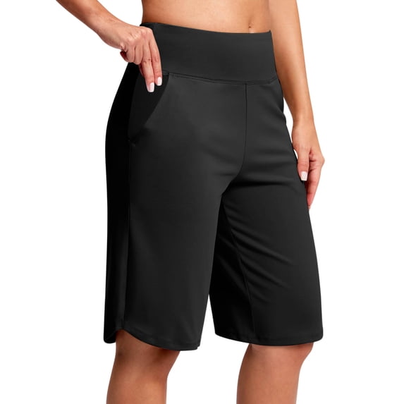 Maean Women Long Shorts 5 Inch Knee Length High Waisted Stretch Summer Workout Shorts with Pockets