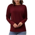 thumbnail image 1 of Maean Women Long Sleeve Shirts Basic Plain Casual Top Round Neck Pullover Fall Solid Color Blouse Sweatshirt, 1 of 7