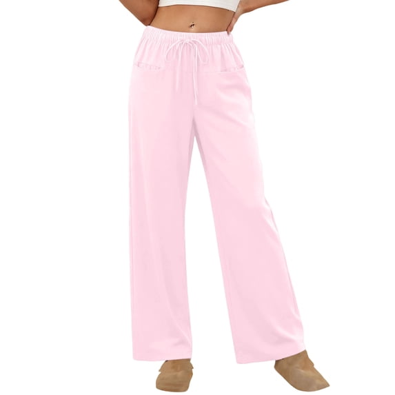 Maean Women Lounge Pajamas Pants with Pockets Elastic Waist Drawstring Straight Leg Palazzo Trousers