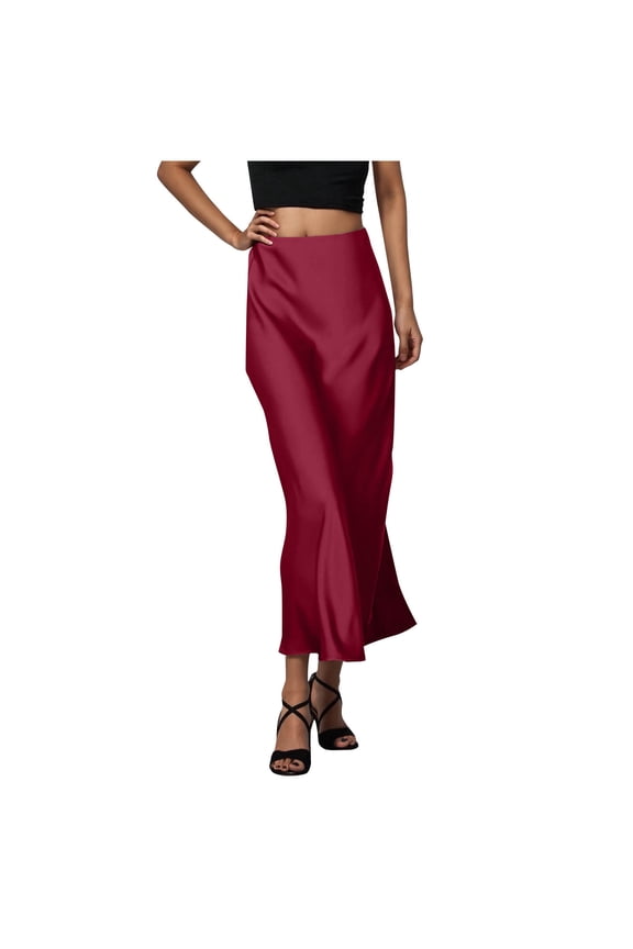 Women Satin Skirts High Waist Slim Casual Business Office Formal Dress Ladies Midi Silky Work Skirt