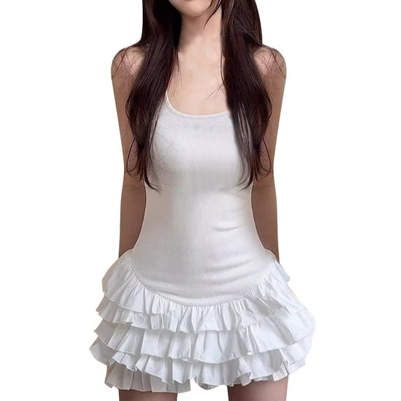 Maean Women Mini Dress Ruffle Hem Ruched Slim Dresses for Womens Party Prom Clubwear Outfits