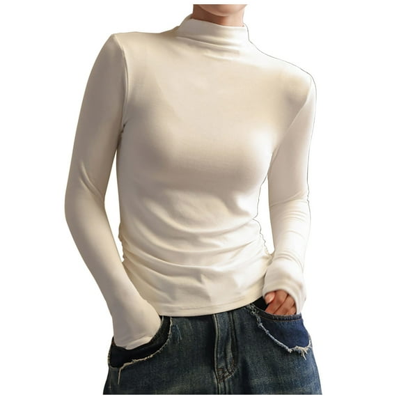 Maean Women Mock Neck Top Long Sleeve Turtleneck Base Layer Undershirts Soft Stretchy Slim Pullover Shirts