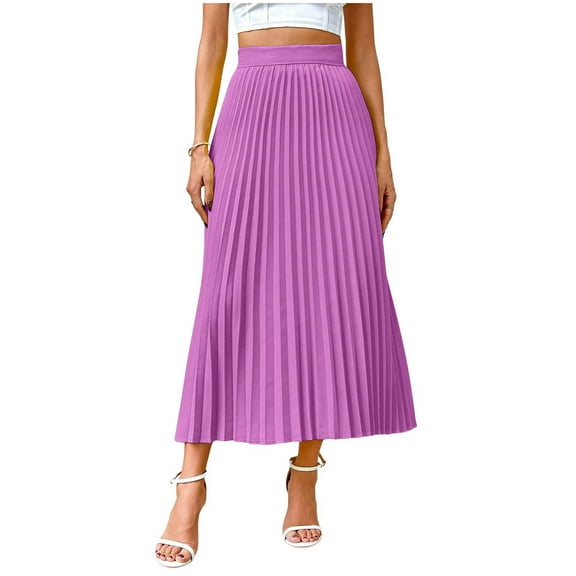 Maean Women Pleated Skirts High Waist Satin Silky Fashion Maxi Skirts Dress for Work Office Party