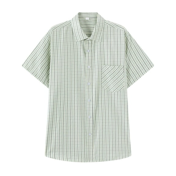 Maean Women Plus Size Plaid Shirts Button down Short Sleeve Blouse Collared V Neck Casual Tops with Pockets