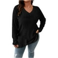 thumbnail image 1 of Maean Women Plus Size Sweaters Blouse V Neck Long Sleeve Lightweight Knitted Casual Tunic Tops, 1 of 7