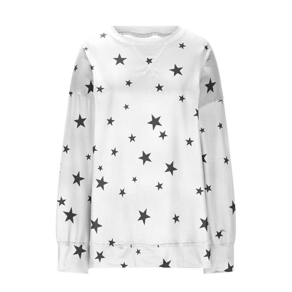 Maean Women Plus Size Tops Long Sleeve Sweatshirts Crewneck Pullover Casual Star Printed Shirts