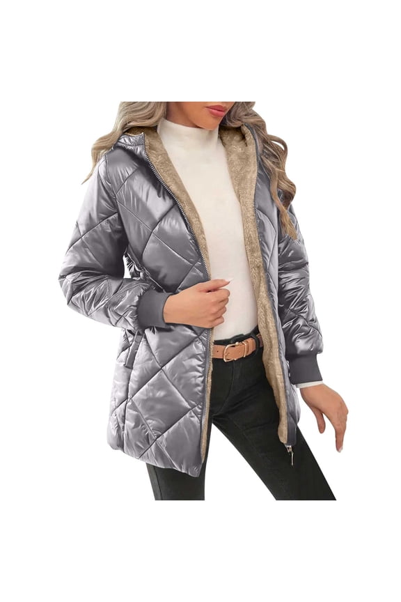Women Quilted Jacket Fleece Lined Zip up Warm Winter Coats Padded Lined Lightweight Jackets