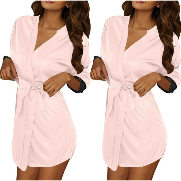 Maean Women Satin Silky Robe Short Bathrobe Lightweight Wedding Robes for Party Loungewear 2 Pack