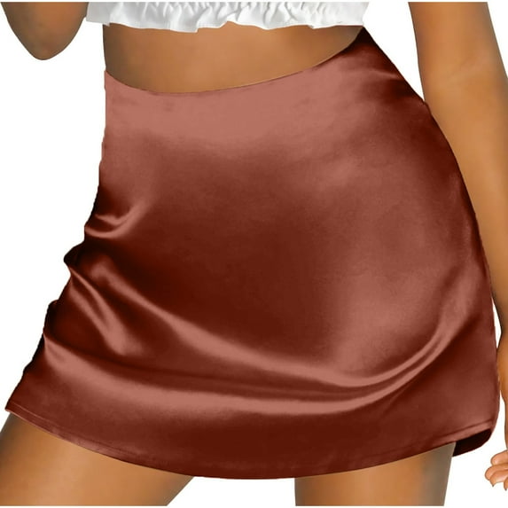 Maean Women Satin Skirts High Waist Silky Solid Color Silky Mini Skirt Office Work Business Short Dress