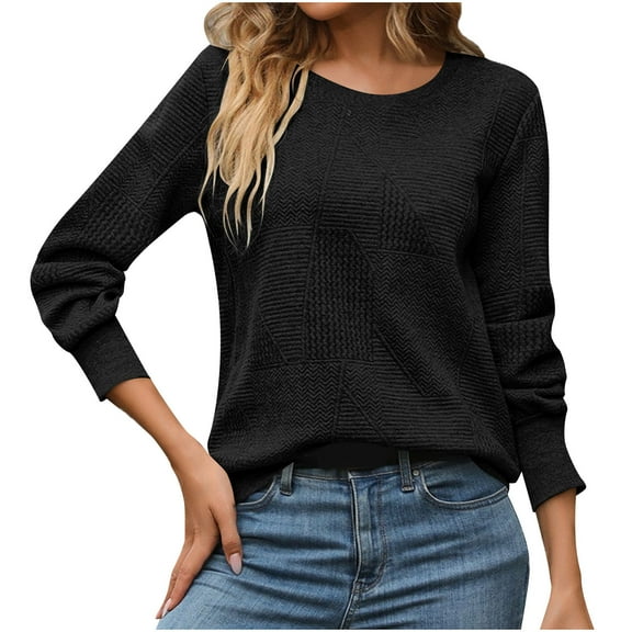 Maean Women Sweaters Crewneck Long Sleeve Knit Pullover Tops Loose Solid Color Tops Dressy Casual Basic Clothes