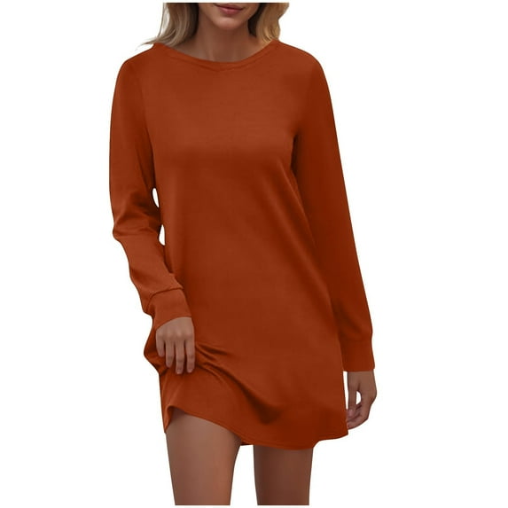 Maean Women Sweatshirt Dress Lightweight Crew Neck Basic Baggy Long Sleeve Casual Shirts Dreses