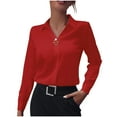 thumbnail image 1 of Maean Women V Neck Satin Blouse Collared Dressy Business Long Sleeve Tops Silky Work Office Shirts, 1 of 7