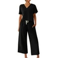 thumbnail image 1 of Maean Women's 2 Piece Outfits Cotton Linen Tracksuit Short Sleeve V Neck Tops and Casual Wide Leg Pants Sets, 1 of 5