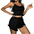 thumbnail image 1 of Maean Women's 2 Piece Outfits Knit Sets Ruffled Hem Camisole Crop Tops and Drawstring Waist Shorts Sleepwear Set, 1 of 5