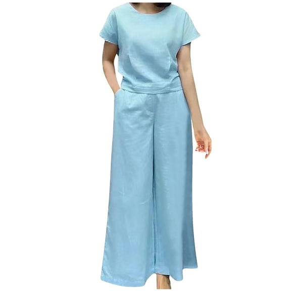 Maean Women's 2 Piece Outfits Lounge Sets Short Sleeve Loose Top and Wide Leg Pants Set Sweatsuits Tracksuit