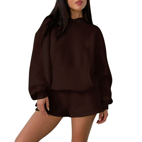 Maean Women's 2 Piece Outfits Shorts Sets Summer Sweatsuit Set Long Sleeve Hoodie with Pockets Tracksuit