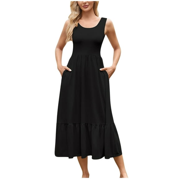 Maean Women's 2025 Casual Maxi Sundress High Waist Tank Dress Sleeveless Crewneck Summer Shirts Dresses