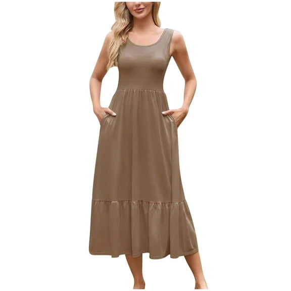 Maean Women's 2025 Casual Maxi Sundress High Waist Tank Dress Sleeveless Crewneck Summer Shirts Dresses