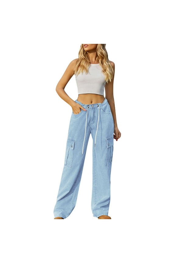 Women's Baggy Cargo Pants High Waist Wide Leg Casual Pants with Pockets Cargo Trousers for Ladies