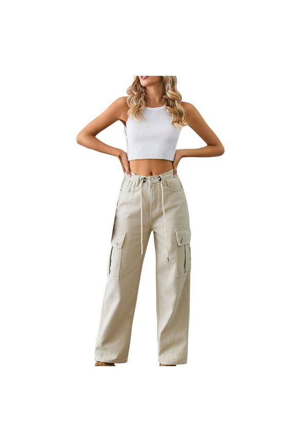 Women's Baggy Cargo Pants High Waist Wide Leg Casual Pants with Pockets Cargo Trousers for Ladies