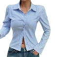 thumbnail image 1 of Maean Women's Button down Top Crop V Neck Collared Long Sleeve Striped Blouse Dressy Tunic Shirts, 1 of 4