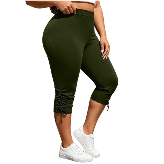 Maean Women's Capris Leggings Workout Athletic Elastic Waist Yoga Pant Casual Solid Color Pants