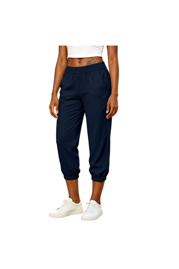Women's Capris Pants Sweatpant Workout Running Elastic Waist Athletic Capri Pant with Pockets