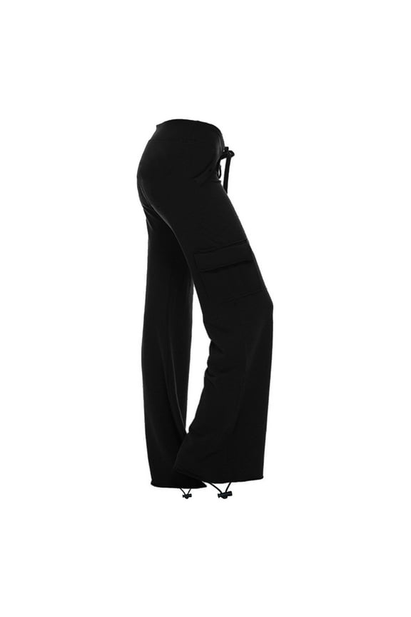 Women's Cargo Pants Casual Summer Straight Wide Leg Loose Elastic Waist Drawstring Trousers with Pockets