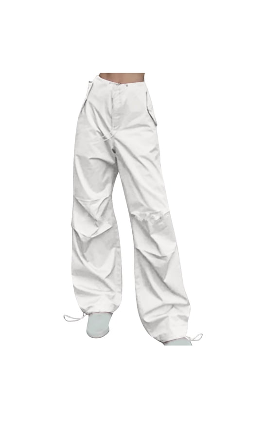 Women's Cargo Pants Elastic Waist Drawstring Casual Wide Leg Loose Trendy Comfy Trousers with Pockets