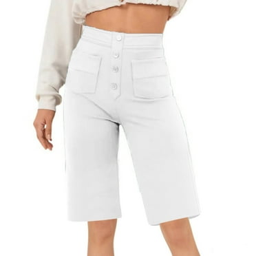 Maean Women's Cargo Shorts High Waist Casual Stretch Office Work Multi Buttons Shorts with Pockets