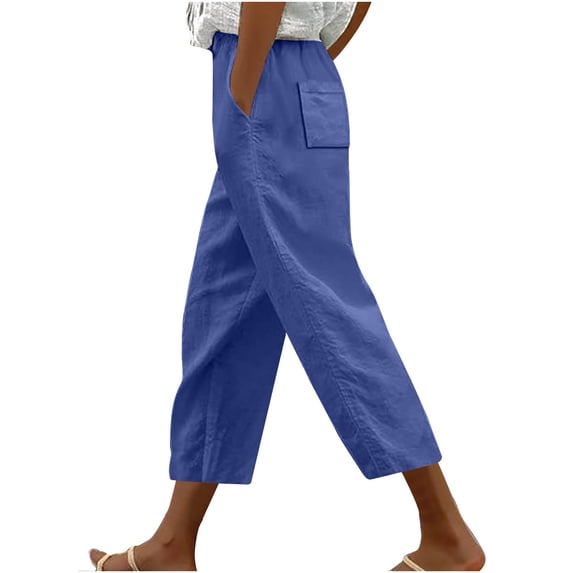 Maean Women's Casual Capris Pants High Waisted Straight Wide Leg Loose Drawstring Trousers with Pockets