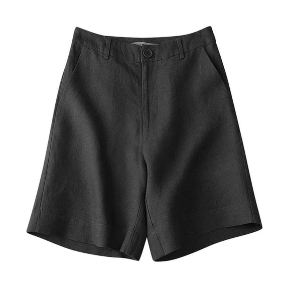 Maean Women's Casual Cotton Linen Shorts Wide Leg Dressy Baggy Comfy Solid Color Button Short Pants