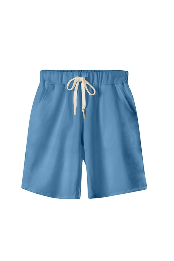 Women's Casual Shorts Cotton Elastic High Waisted Drawstring Comfy Straight Wide Legged Short Pants