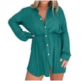 thumbnail image 1 of Maean Women's Casual V Neck Rompers Drawstring Button Long Sleeve Jumpsuit Wide Leg Loose Shorts for Work, 1 of 6