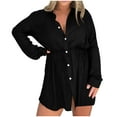 thumbnail image 1 of Maean Women's Casual V Neck Rompers Drawstring Button Long Sleeve Jumpsuit Wide Leg Loose Shorts for Work, 1 of 6