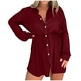 thumbnail image 1 of Maean Women's Casual V Neck Rompers Drawstring Button Long Sleeve Jumpsuit Wide Leg Loose Shorts for Work, 1 of 6